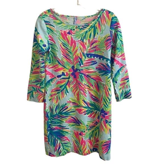 Lilly Pulitzer Marlowe Dress in Island Time Reduced XS Palm Tree Blue Green Pink - Picture 1 of 5